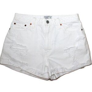 ABERCROMBIE & FITCH Annie High Rise Distressed Mom Shorts in White (Size 4/W27)